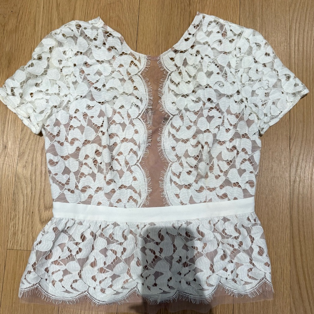 BCBG White Lace Blouse Top, Size S